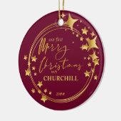 Eerste kerstfoto Red en Gold Star Keramisch Ornament (Links)