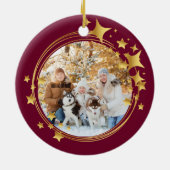 Eerste kerstfoto Red en Gold Star Keramisch Ornament (Achterkant)