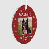 Eerste kerstfoto Rode sneeuwvlokken Foto Ornament (voorkant)