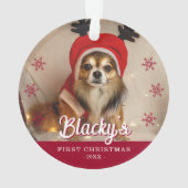 Eerste kerstfoto Rode sneeuwvlokken Ornament (achterkant)