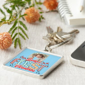 Eerste kerstfoto Rood/Blauw Personaliseer Sleutelhanger (Zijkant)