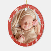 Eerste kerstfoto Rood en witte sneeuwvlokken Foto Keramisch Ornament (Links)