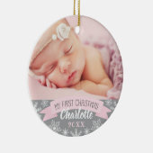 Eerste kerstfoto Roze babymeisje Foto Keramisch Ornament (Rechts)