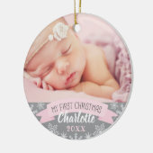 Eerste kerstfoto Roze babymeisje Foto Keramisch Ornament (Links)