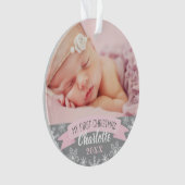 Eerste kerstfoto Roze babymeisje Foto Ornament (voorkant)