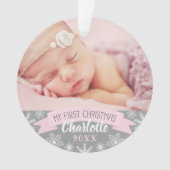 Eerste kerstfoto Roze babymeisje Foto Ornament (voorkant)