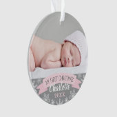 Eerste kerstfoto Roze babymeisje Foto Ornament (voorkant)