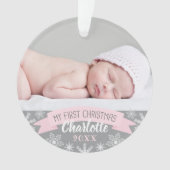 Eerste kerstfoto Roze babymeisje Foto Ornament (voorkant)