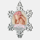 Eerste kerstfoto Roze babymeisje Foto Tin Sneeuwvlok Ornament (Rechts)