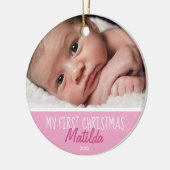Eerste kerstfoto Roze Keramisch Ornament (Links)