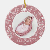 Eerste kerstfoto roze voor baby's keramisch ornament (Voorkant)
