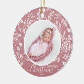 Eerste kerstfoto roze voor baby's keramisch ornament (Links)