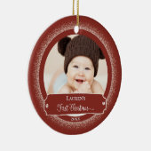 Eerste kerstfoto Rustic Red Cute Baby Foto Keramisch Ornament (Rechts)