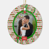 Eerste kerstfoto samen Uniek rood groen Keramisch Ornament (Links)