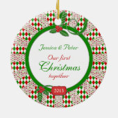 Eerste kerstfoto samen Uniek rood groen Keramisch Ornament (Achterkant)