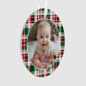 Eerste kerstfoto script klassiek patroon ornament (voorkant)