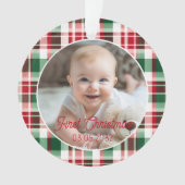 Eerste kerstfoto script klassiek patroon ornament (voorkant)