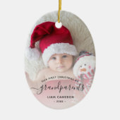 Eerste kerstfoto-script ovaal voor grootouders keramisch ornament (Voorkant)