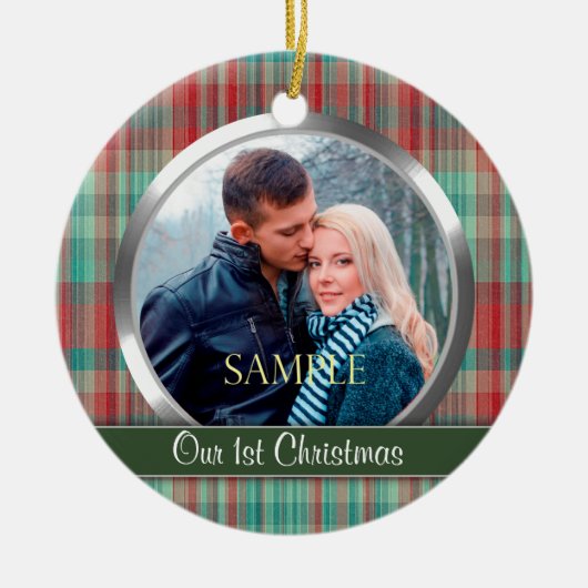 Eerste kerstfoto-sjabloon keramisch ornament (Voorkant)