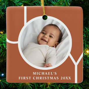 Eerste kerstfoto terracotta babyjongen keramisch ornament