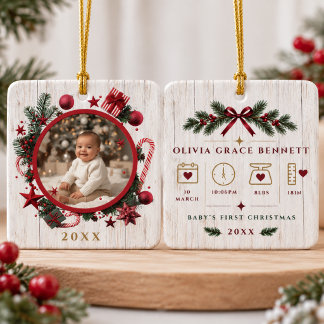 Eerste kerstfoto van baby Geboorte statistieken Or Keramisch Ornament