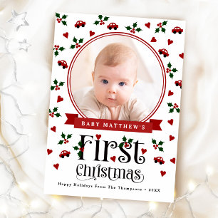 Eerste kerstfoto van baby jongen Cute Feestdagenkaart