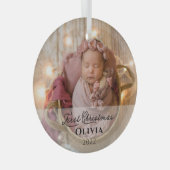 Eerste kerstfoto van baby Keepomwille Glas Ornament (Voorkant Rechts)