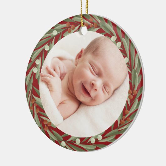 Eerste kerstfoto van baby Keepomwille Keramisch Ornament (Links)