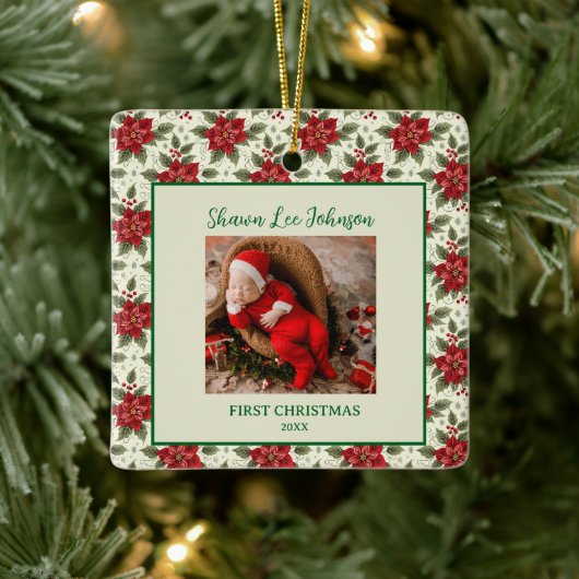 Eerste kerstfoto van baby keramisch ornament (Boom)