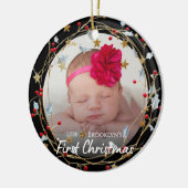 Eerste kerstfoto van baby keramisch ornament (Links)