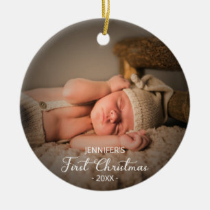 Eerste kerstfoto van baby keramisch ornament