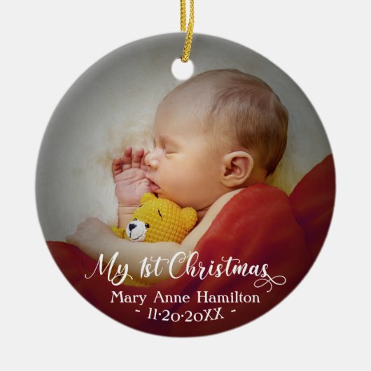 Eerste kerstfoto van baby keramisch ornament (Voorkant)