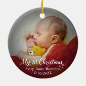 Eerste kerstfoto van baby keramisch ornament (Achterkant)