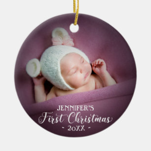 Eerste kerstfoto van baby keramisch ornament