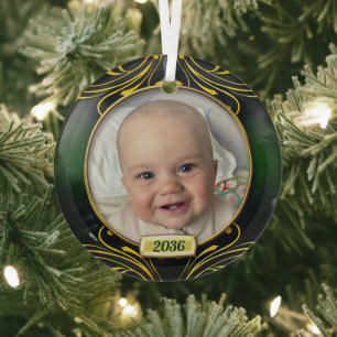 Eerste kerstfoto van baby lijstje glazen ornament