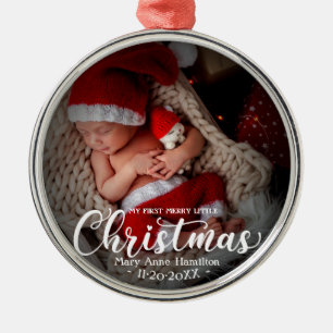 Eerste kerstfoto van baby metalen ornament