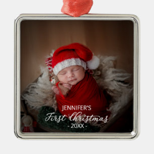 Eerste kerstfoto van baby metalen ornament