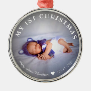 Eerste kerstfoto van baby metalen ornament