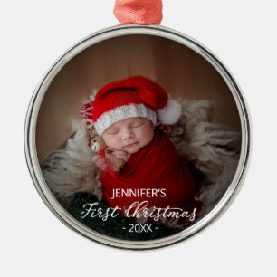 Eerste kerstfoto van baby metalen ornament