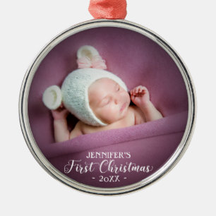 Eerste kerstfoto van baby metalen ornament