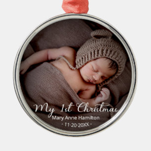 Eerste kerstfoto van baby metalen ornament