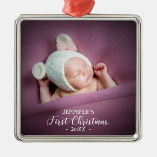 Eerste kerstfoto van baby metalen ornament