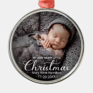 Eerste kerstfoto van baby metalen ornament