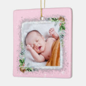 Eerste kerstfoto van baby op geboortedatum keramisch ornament (Links)