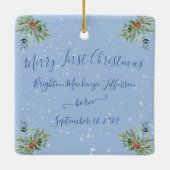 Eerste kerstfoto van baby op geboortedatum keramisch ornament (Achterkant)