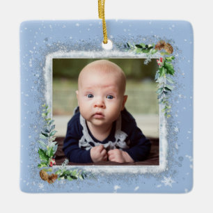 Eerste kerstfoto van baby op geboortedatum keramisch ornament