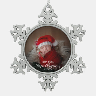 Eerste kerstfoto van baby tin sneeuwvlok ornament