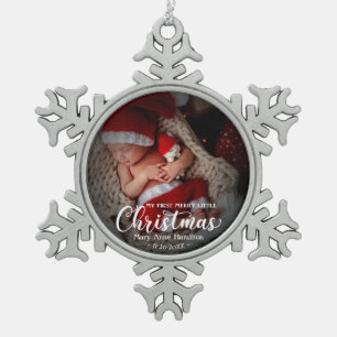 Eerste kerstfoto van baby tin sneeuwvlok ornament