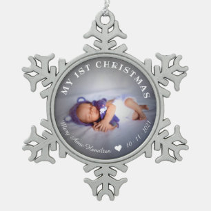 Eerste kerstfoto van baby tin sneeuwvlok ornament