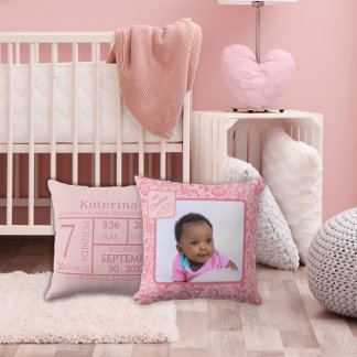 Eerste kerstfoto van babymeisje Roze toile Kussen